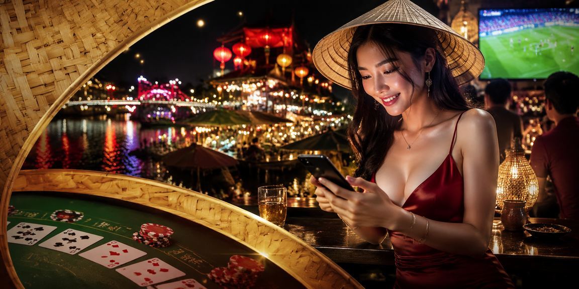 Người chơi baccarat tại Hà Nội với nón lá truyền thống – hình ảnh văn hóa Việt Nam và casino trực tuyến