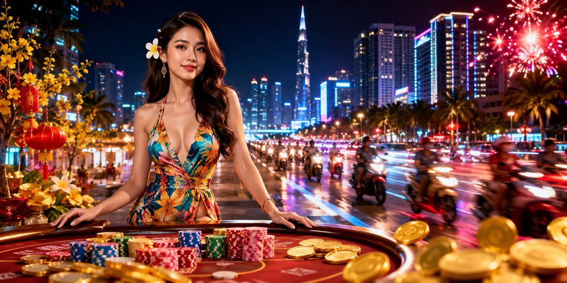 Ánh đèn neon TP.HCM về đêm – không khí sôi động của giải trí casino trực tuyến tại Việt Nam