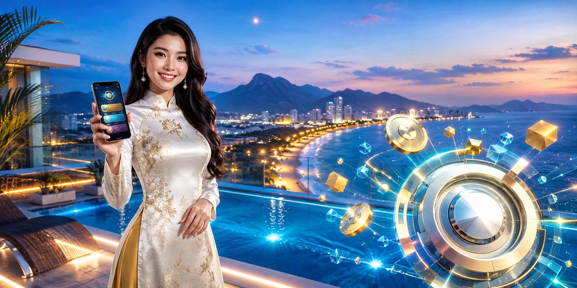 Người phụ nữ mặc áo dài tại Quy Nhơn sử dụng ứng dụng thể thao và casino trên điện thoại